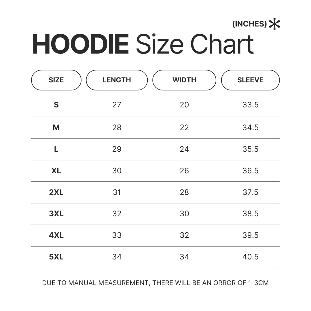 Hoodie Size Chart - Death Note UK Shop