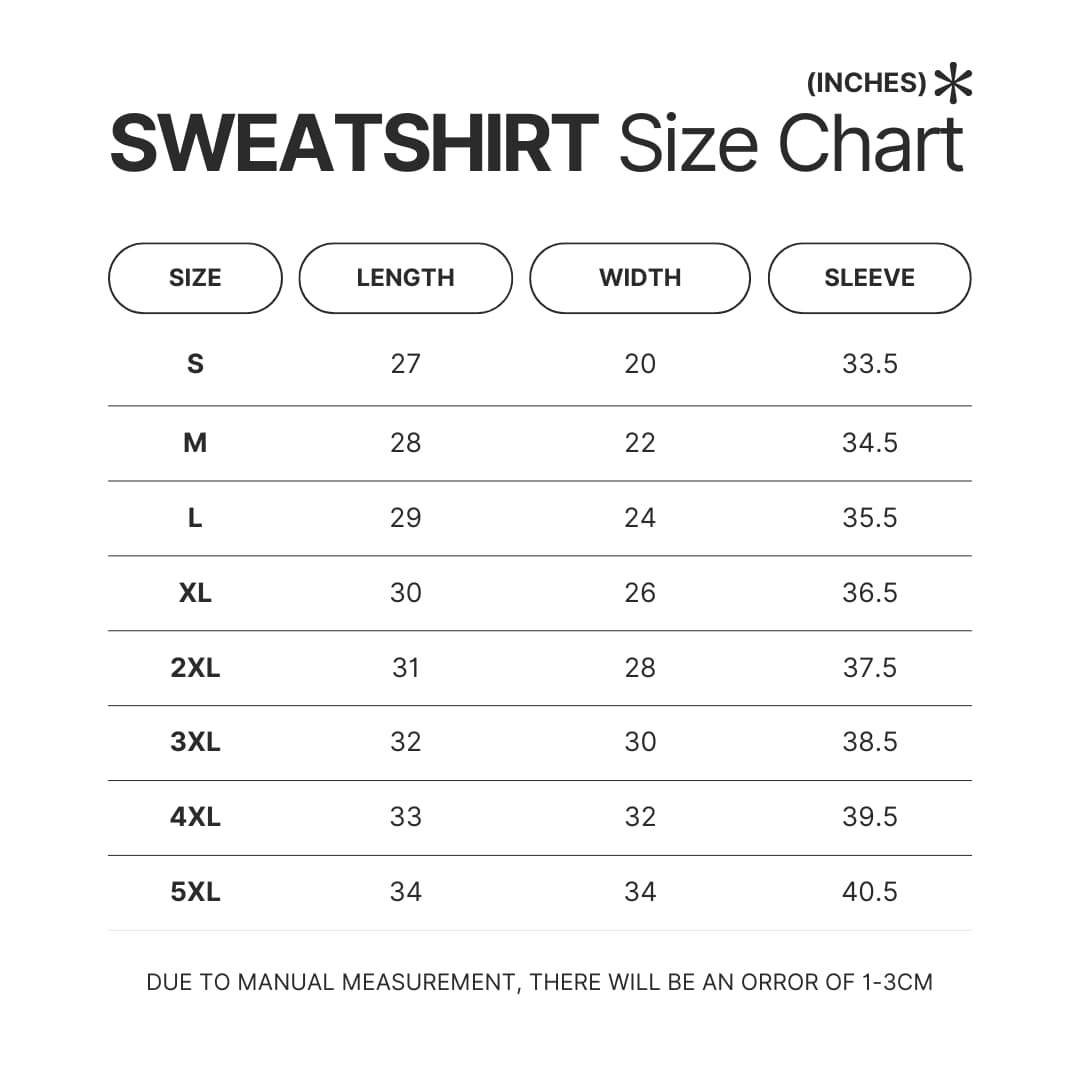 Sweatshirt Size Chart - Death Note UK Shop