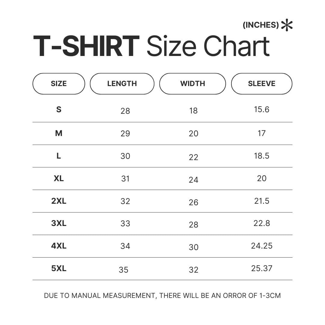 T shirt Size Chart - Death Note UK Shop