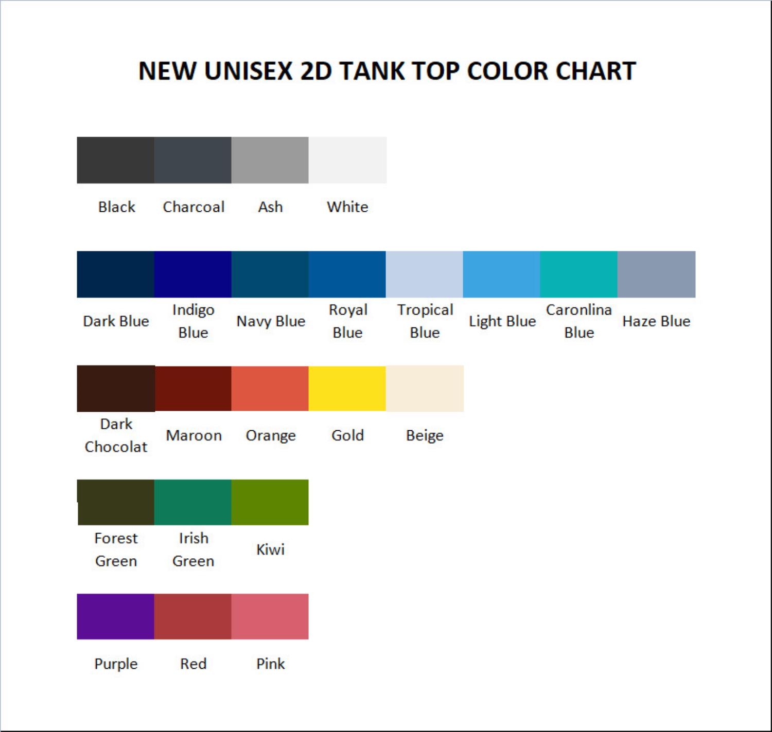 tank top color chart - Death Note UK Shop